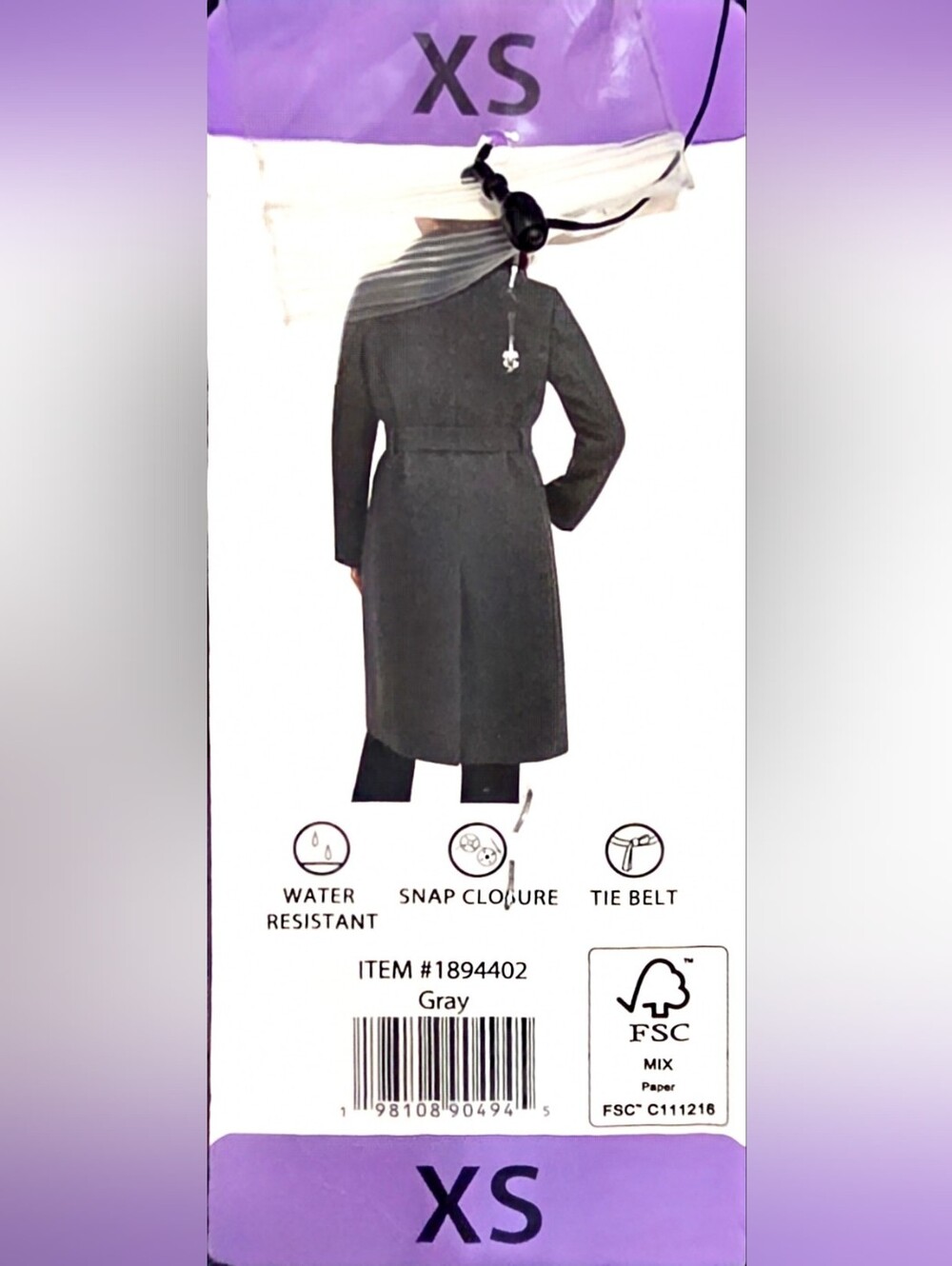 New Tahari Dark Charcoal Wrap Front Belted Trench Coat For Women Size XS - Picture 4 of 4
